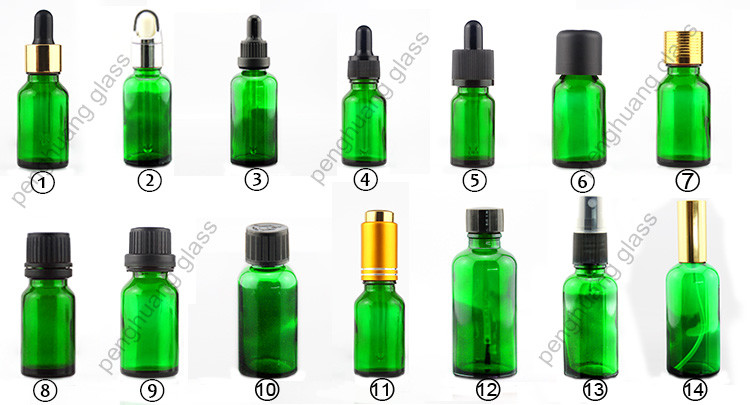 Custom 30ml Essential Oil Bottles Round Shape Green Dropper Bottles
