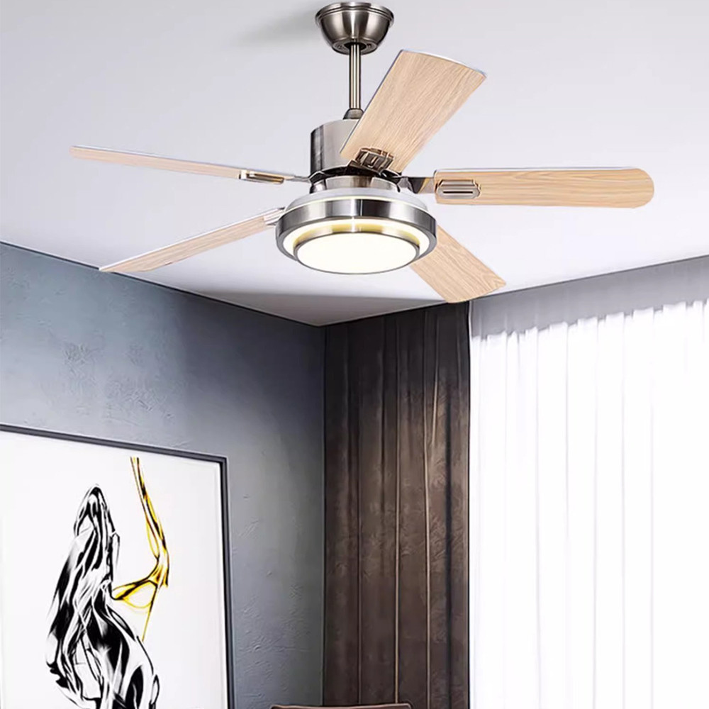 Wooden Ceiling Fan Light Fixtures Remote LED 52 Brushed Nickel Bedroom Living Room Abanico De Techo