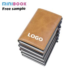 China RFID Blocking PU Leather Automatic Pop Up Credit Card Holder Wallet With Metal Card Box on sale