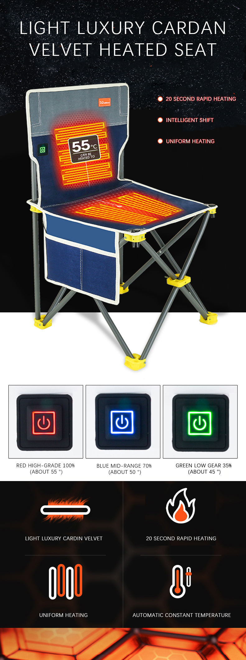 Outdoor Heated Fishing Chair Camping Heated Chair Folding Chair