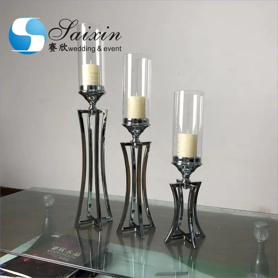 Wedding Centerpiece Candlestick Table Decoration Silver Metal Wedding Candle Holder