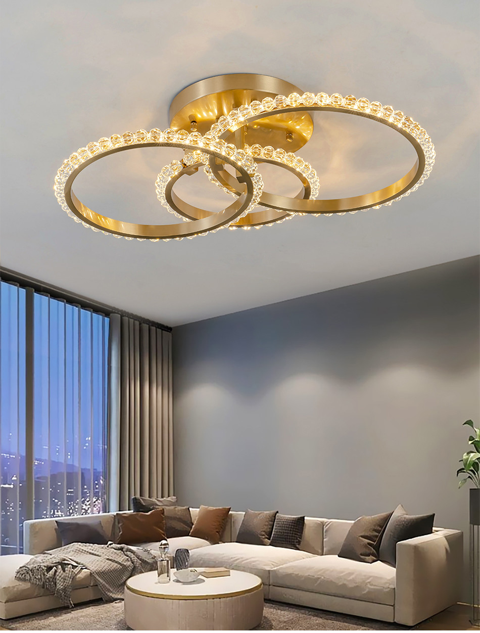 Simple Crystal Ceiling Light For Living Room Led Gold Circles Ring Chandelier Lamp(WH-CA-72)