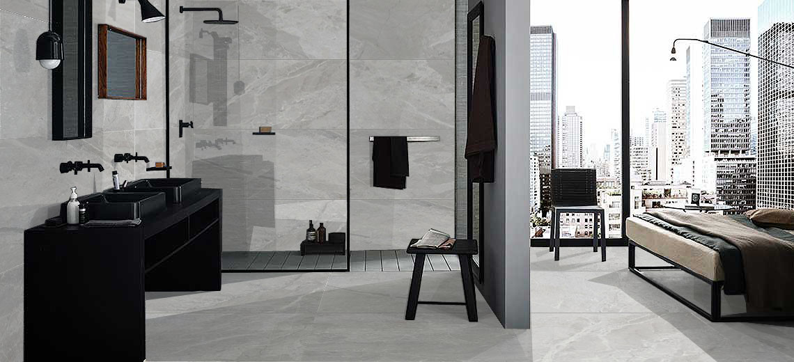 Polished Glazed Full Body Porcelain Floor Tile 600x1200mm Light Grey Color