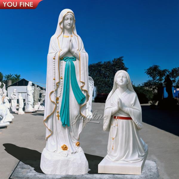 Outdoor Church Religious White Life Size Marble Statue of Virgin Mary Lourdes and Holy Bernadette