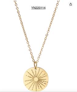 China Stainless Steel 14k Gold Necklace Sunflower Engraved Pendant Necklace For Party wholesale