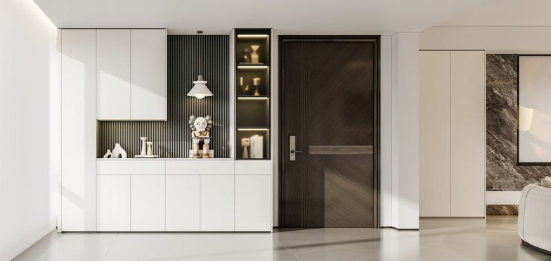 Fadior Stainless Steel White Shoe Cabinet With Grid Wall Panel Design