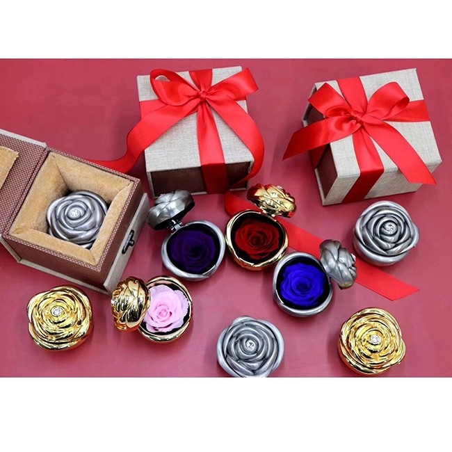 Preserved rose flower rose ring box ring boxes jewellery metal rose ring box wedding