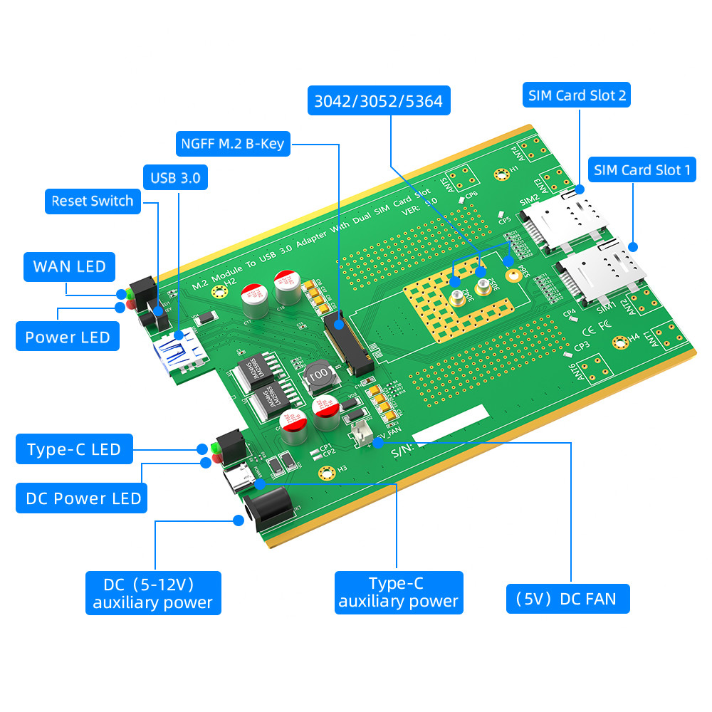 Wireless NGFF M.2 4G 5G Module To USB 3.0 Adapter Wifi Network Card For Desktop