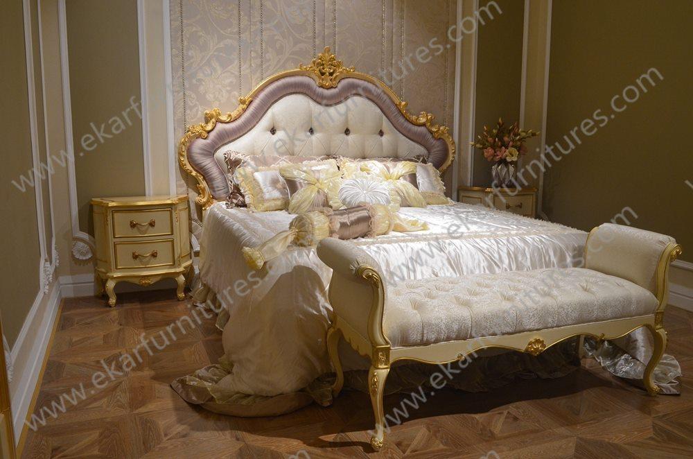 2015 New Design Dubai Furniture Classic Gold Hand Carved King Bed FB-168
