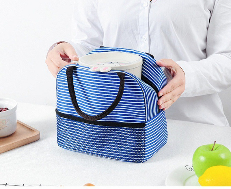 Large Capacity Multicolor Striped Bento Lunch Bag