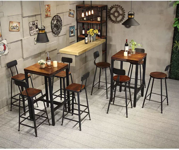 Unique Wooden Bistro Bar Tables Cafe Square 60x60 High Dining Table Set