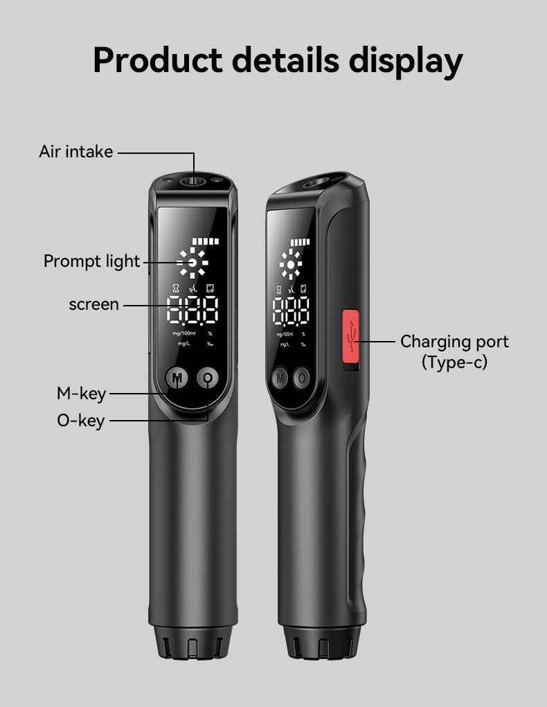 Black Compact and portable Alcohol Test Instrument Breath Analyser Machine for Enterprise use