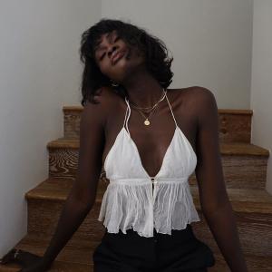 China Summer Polyester Halter Women Crop Top White Black wholesale