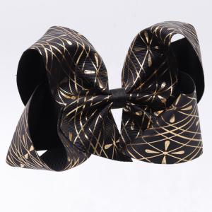 China Customized Hair Bow Ribbon Black Glitter Color Printed Technics For Girls wholesale