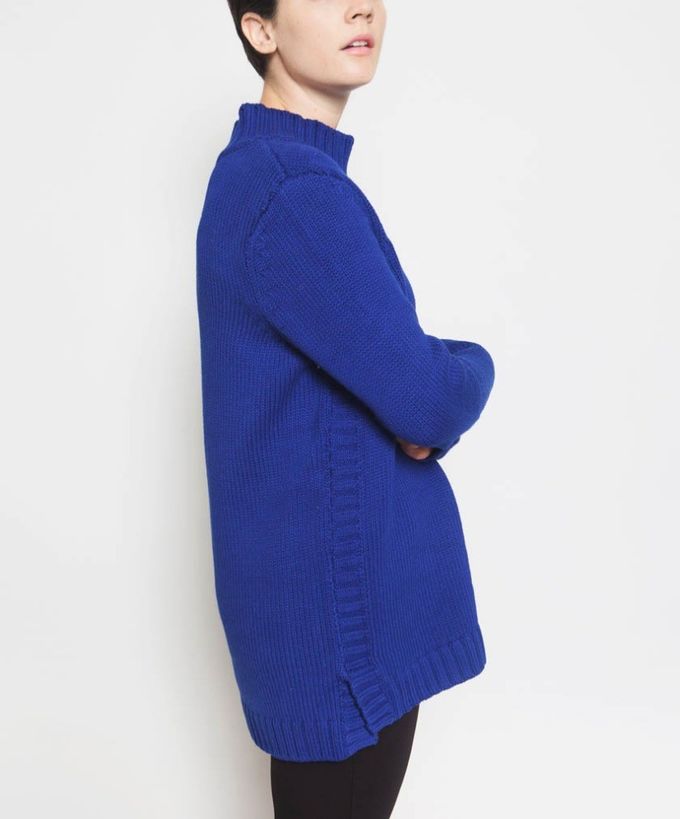 Blue Mock Neck Knit Pullover Sweater 100 % Cotton Material Soft For Women