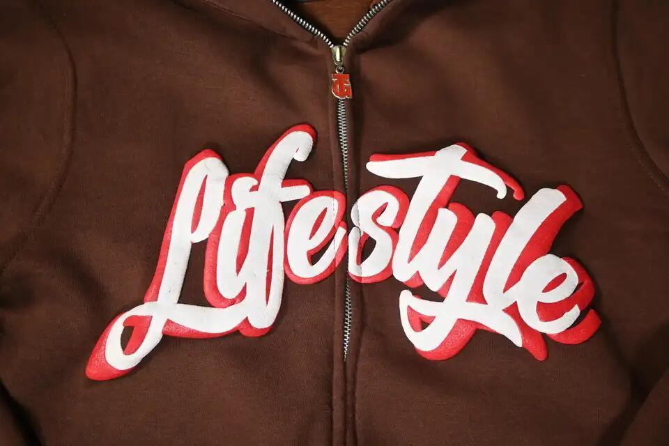 OEM Custom Made Men Oversized Pullover Full Zip up 3D Logo Puff Print Hoodie