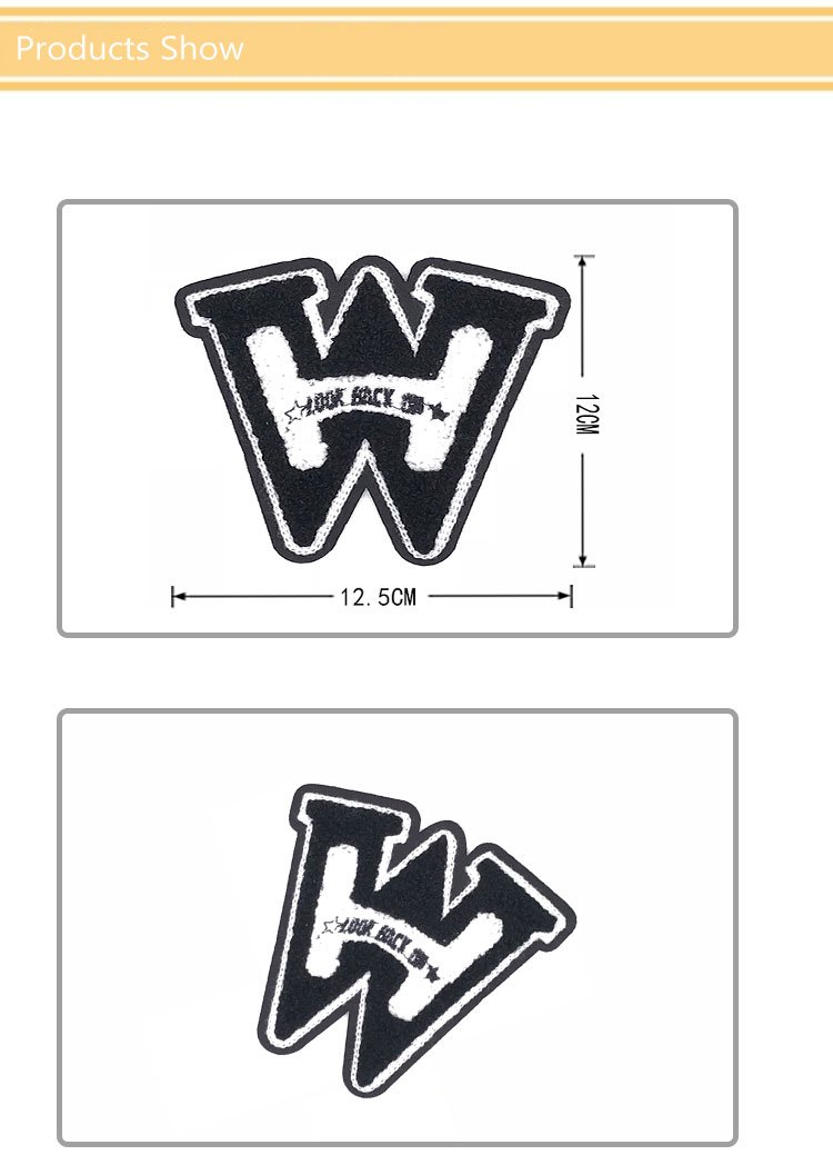 W Shape Felt Embroidered Sports Patches Sew On 12 * 12.5CM Size For Jackets