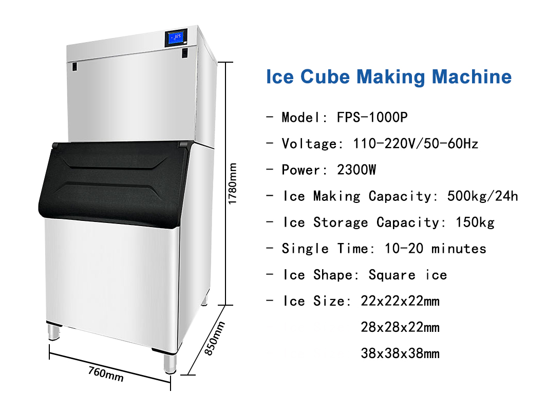 NO App-Controlled 500kg Stainless Steel Ice Cube Maker for Business Food Beverage Shop Automatic Ice Block Making Machine