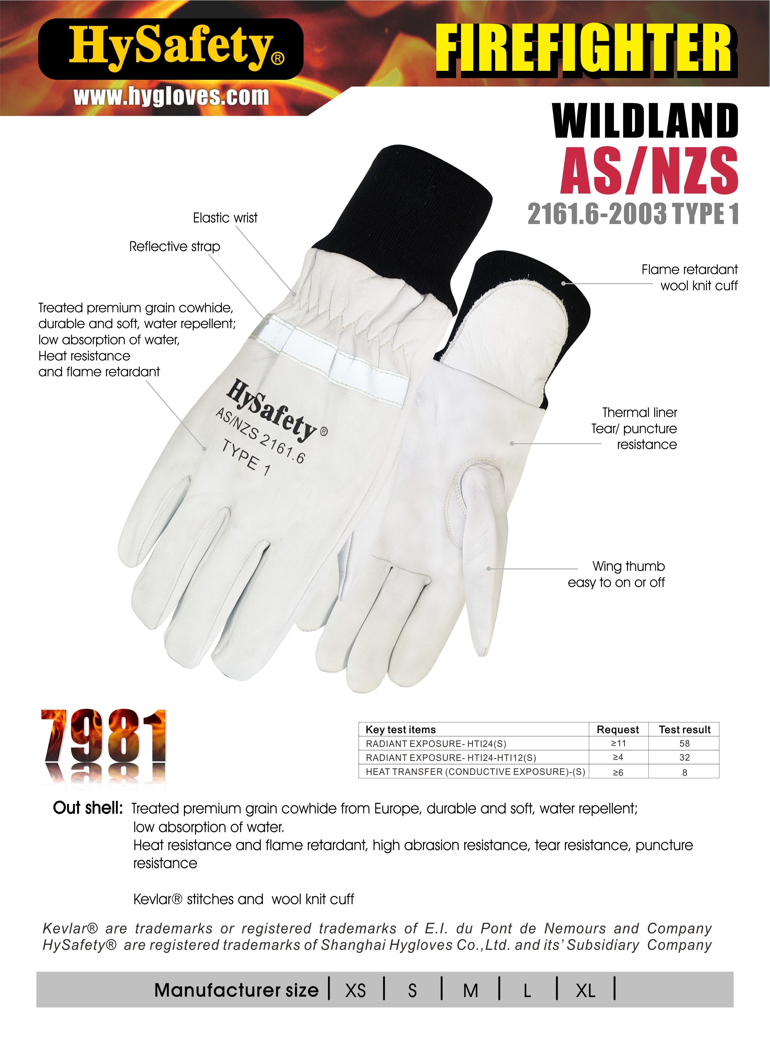 AS/NZS 2161 Cow Grain Firefighter Gloves Eco Friendly Wristlet Classic Model