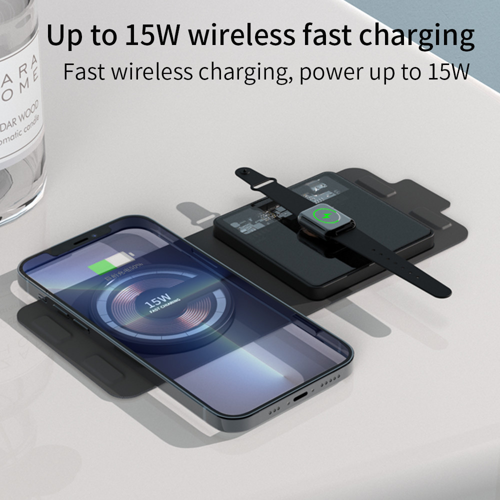 2023 Transparent Foldable 15W 7.5W Wireless Charger Dock 2 In 1 Qi Wireless Charger For Aplpe Watch