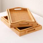 Wooden Eating Coffee Table Bamboo Serving Tray With Handles