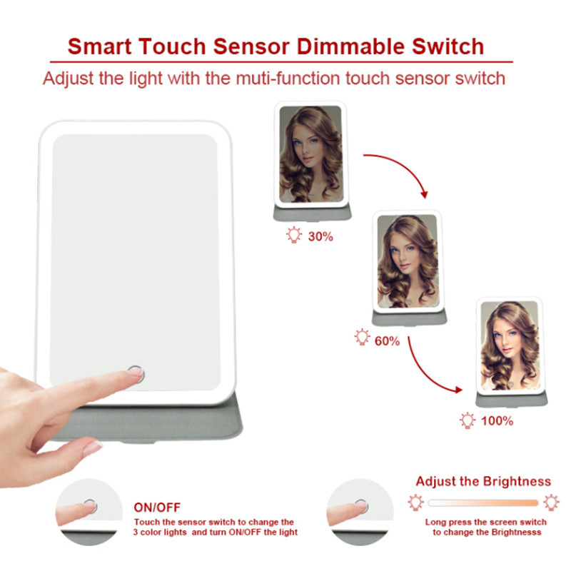 Trendy Led Travel Mirror Thin Portable Size Rechargeable PU Leather Mirror
