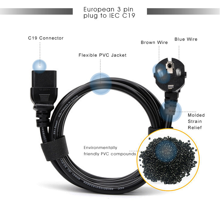 IEC 7/7 To IEC C13 Switch Power Cord Laptop VDE European Plug Extension Cord