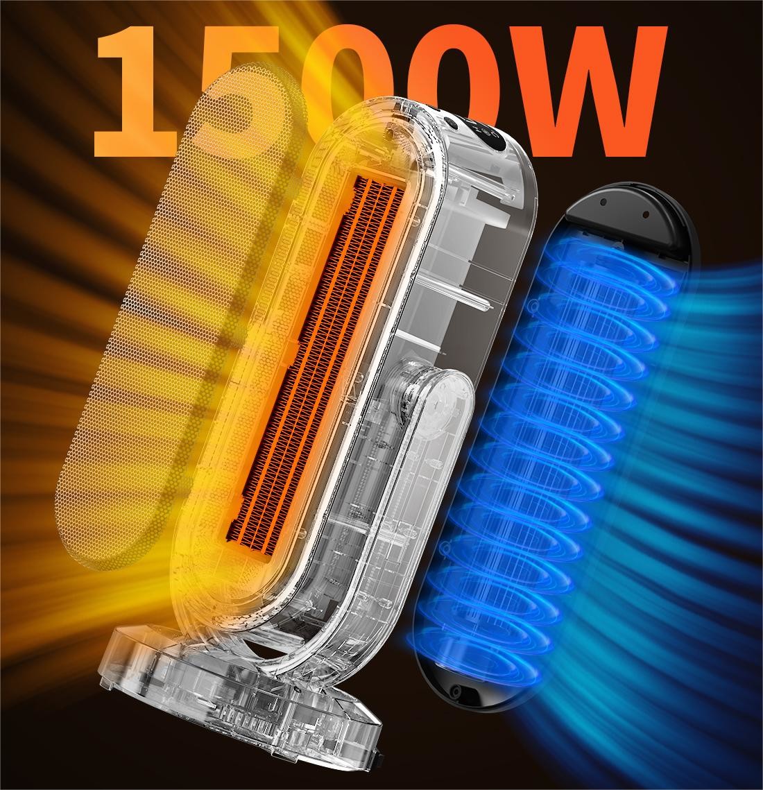 1500W Waterproof Fan Heater Vertical 45 Degree Horizontal 120 Degree Heating Range