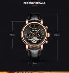 KINYUED J022-2 Minimalist Gold Case Leather Strap Watches Complete Calendar