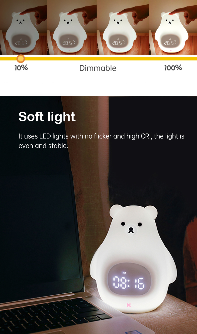LED Night Light and Sound Machine Cute Bear Sleep Training Clock for Kids' Bedrooms