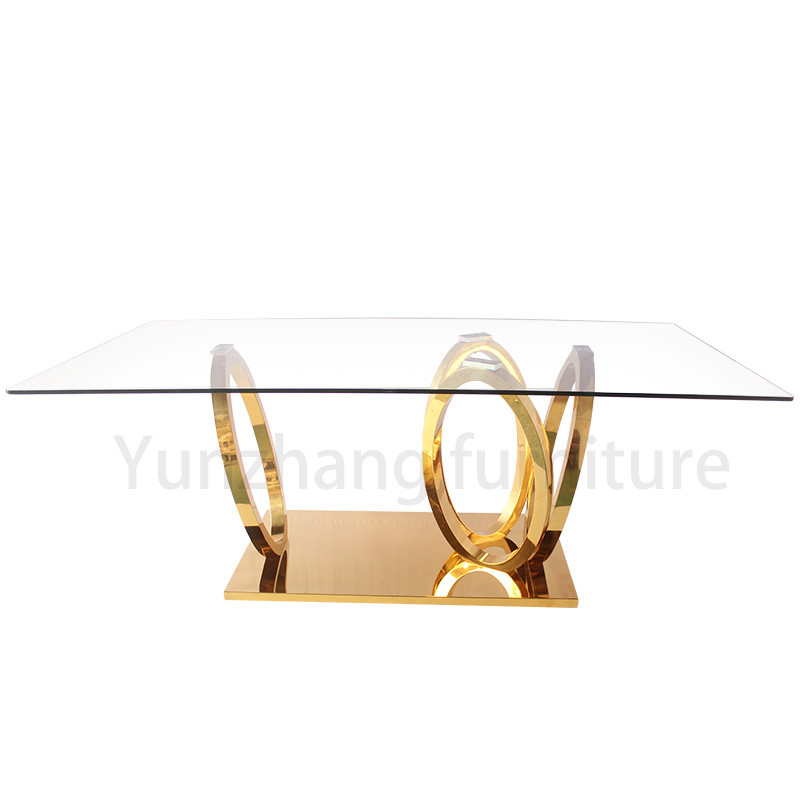 Luxury Model Dining Table Gold Base Clear Glass