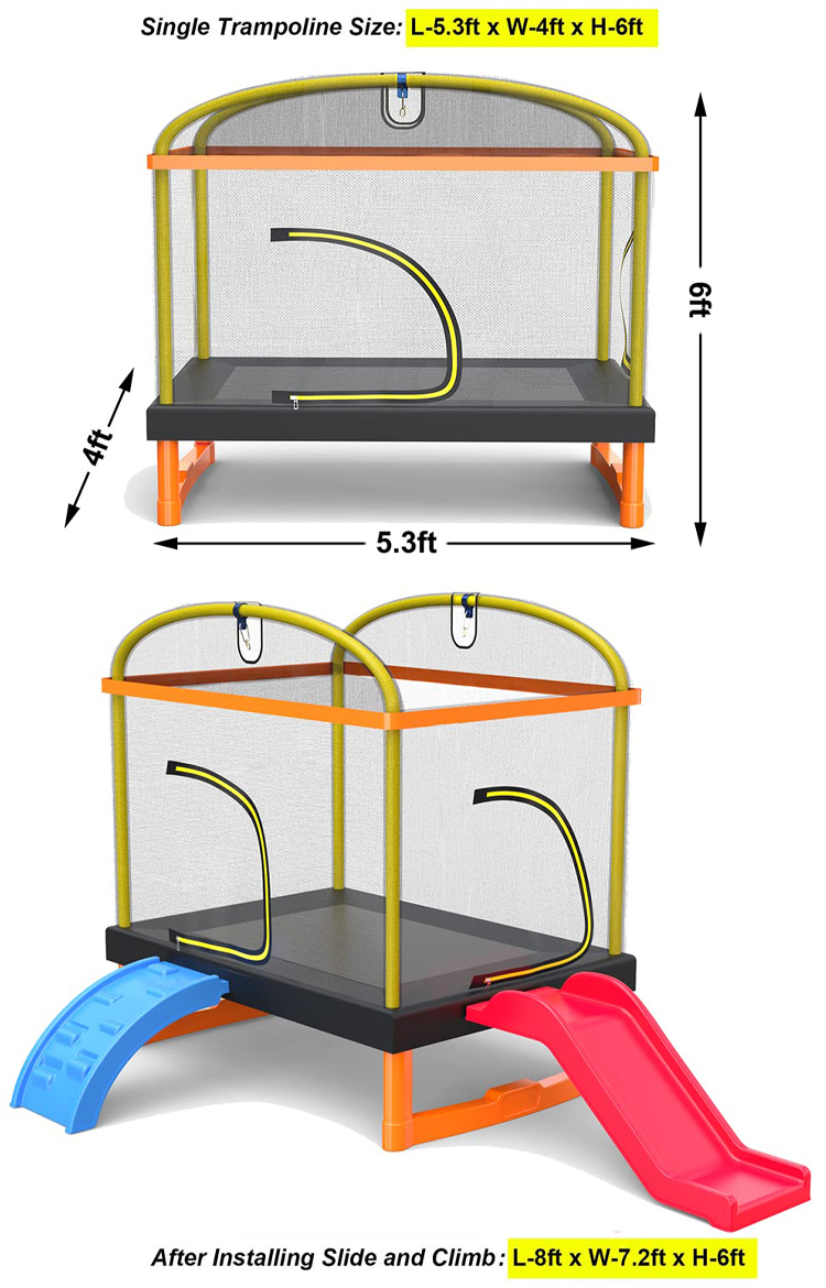 Kids' Fitness Unisex Iron Frame Indoor Outdoor Trampoline with Climb Ladder and Slide