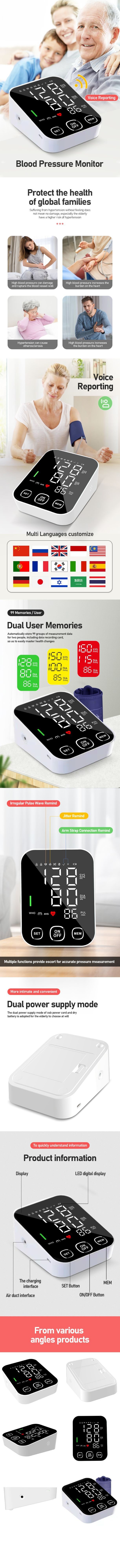 Portable Large Screen LCD Display With Voice Prompts For Convenient And Fast Digital Blood Pressure Monitoring