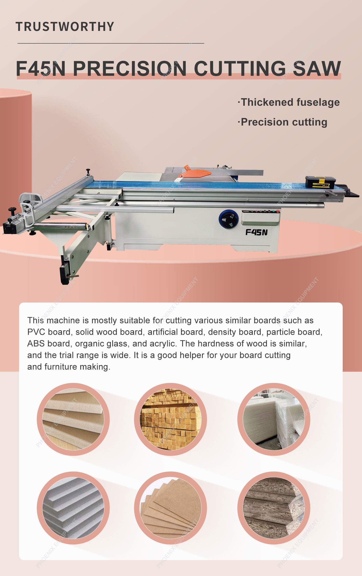 3200*425mm Sliding Table Length * Width F45N Woodworking CNC Precision Saw 45 Degree
