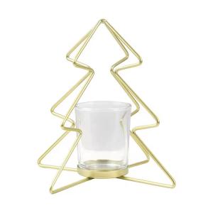 China Christmas Tree Iron Tealight Candle Gold Candlesticks With Glass wholesale