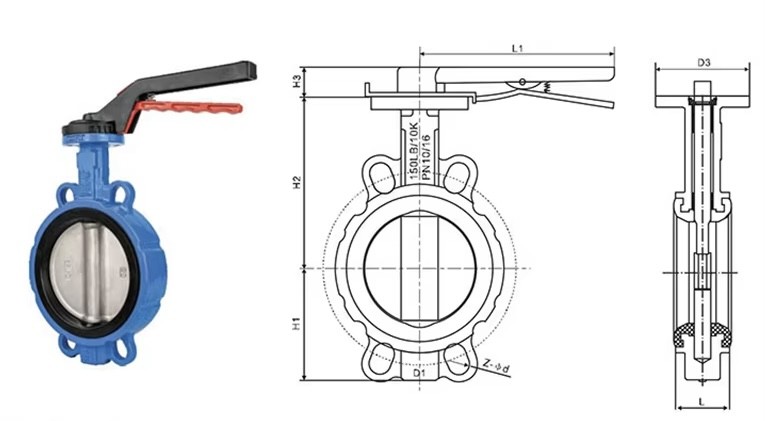 Centerline Concentric Wafer Type Butterfly Valve Dn100 Pn16 Epdm Seat Handle Operated