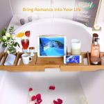 Durable Bamboo Bathroom Supplies Expandable Bamboo Bathtub Caddy Tray