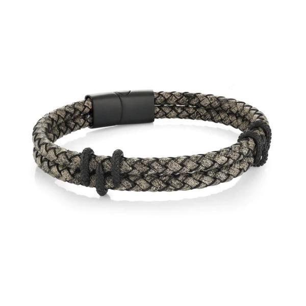 Classic Men's PU Leather Bracelet Alloy Silver Black Plated Woven Braided Wrap