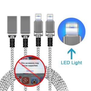 China iPhone 5 6 7 Plus LED Light USB Charging Cable Zinc Alloy Metal Head OEM wholesale