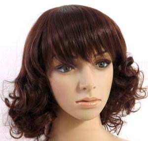 China Short Curly Synthetic Hair Wigs , 6A Synthetic Curly Wigs Darker Brown wholesale