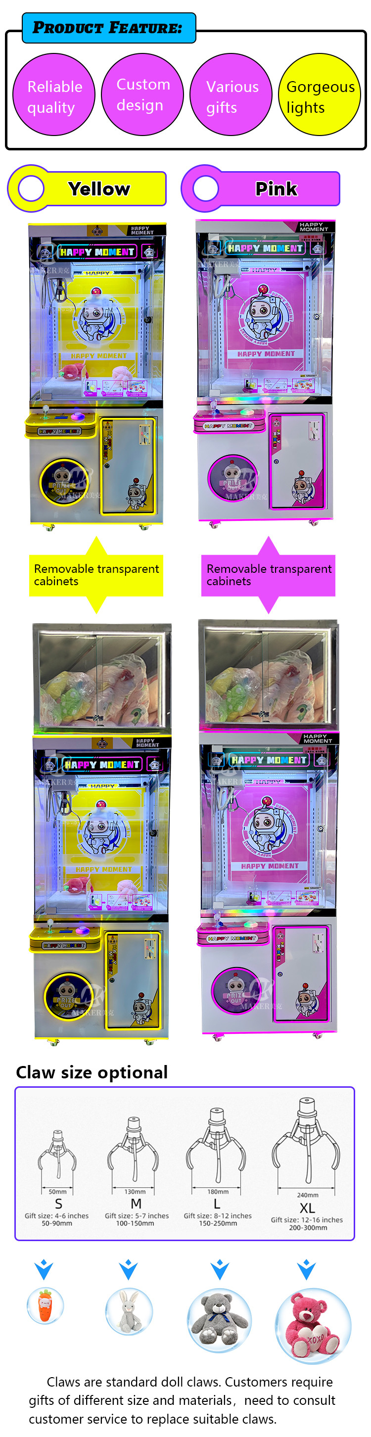 Hardware Claw Crane Machine Arcade Coin Game Machine For Shopping Mall Amusement Park