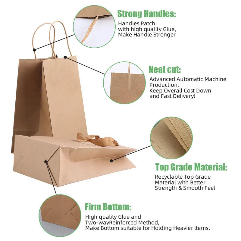 Custom Logo Shopping Gift Handle Craft Print Brown Small Kraft Paper Bag