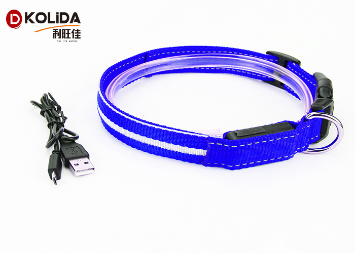 Adjustable Safety Nylon Rechargeable LED Dog Collar With USB Cable