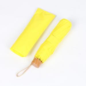 China Wooden Handle Three Fold Umbrella Yellow Aluminum Shaft Lightweight Durable wholesale