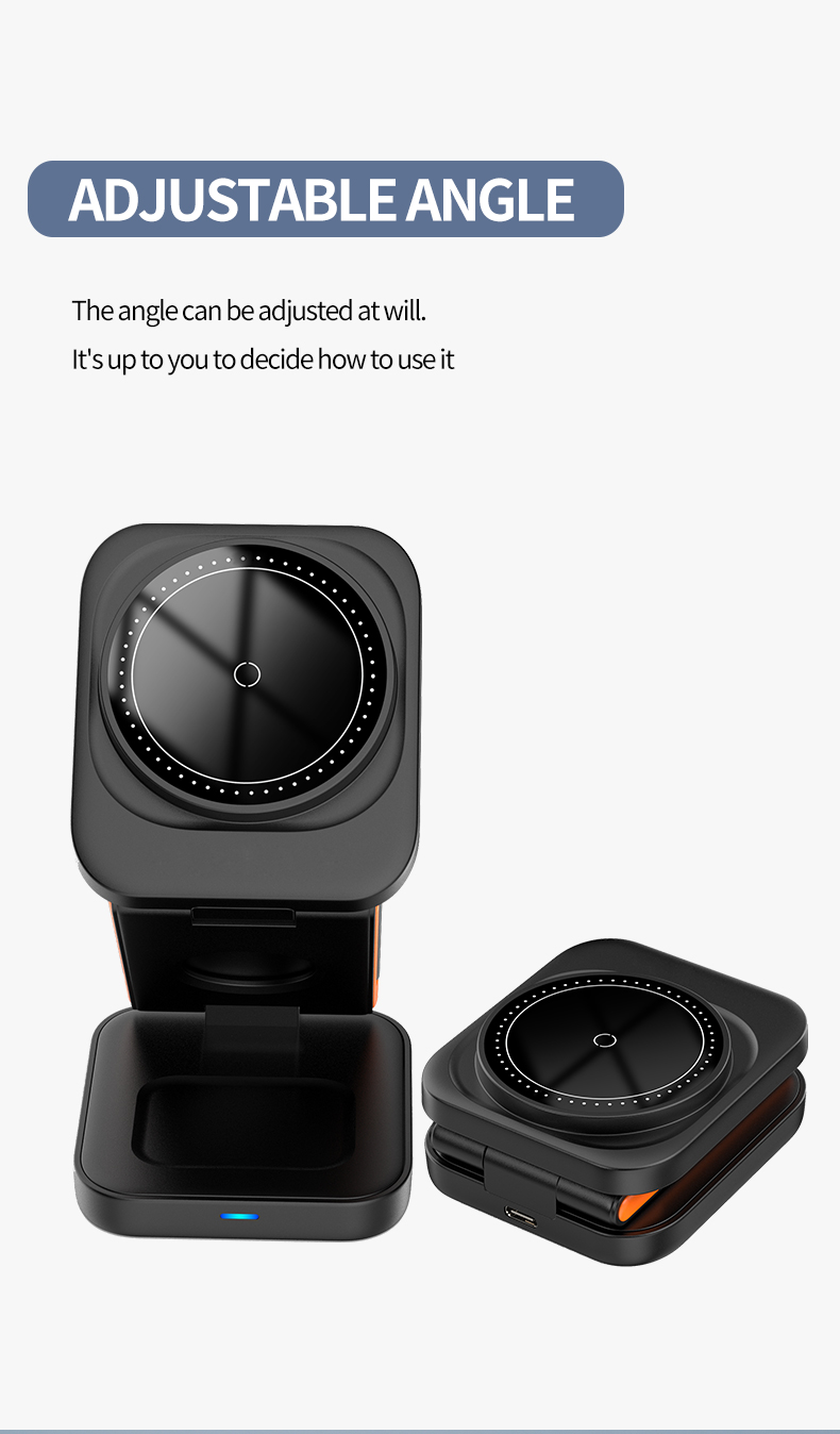 Mobile Phone Stand 3-in-1 Foldable Magnetic Wireless Charger with Over-Charging Protection and USB-Type C Input Port