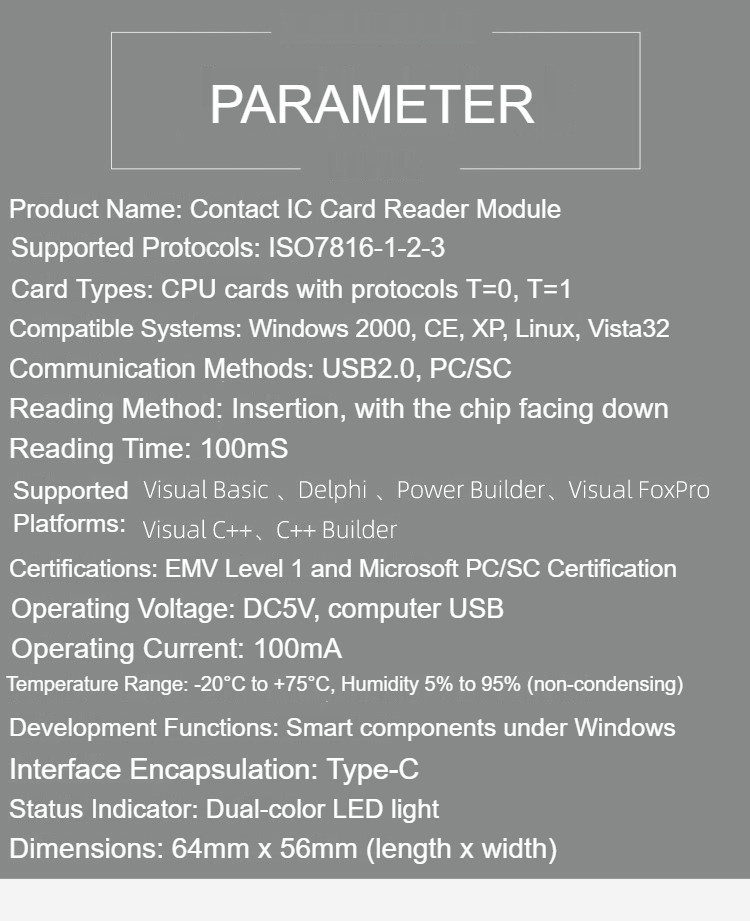 C3-DMP-00 Contact CPU Card Reader Module ISO7816 Protocol PCSC Standard IC Card Reader PSAM Card USB 2.0