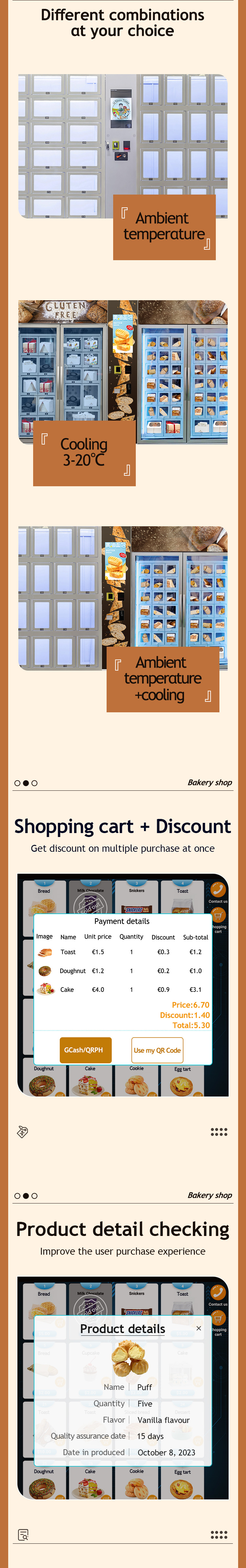 Self-Service Bakery Shop Combo Bread Vending Machine with Cooling System Customizable Lockers