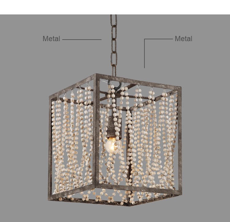 Rectangular metal chandelier with Wood Bead Chandelier (WH-CI-43)