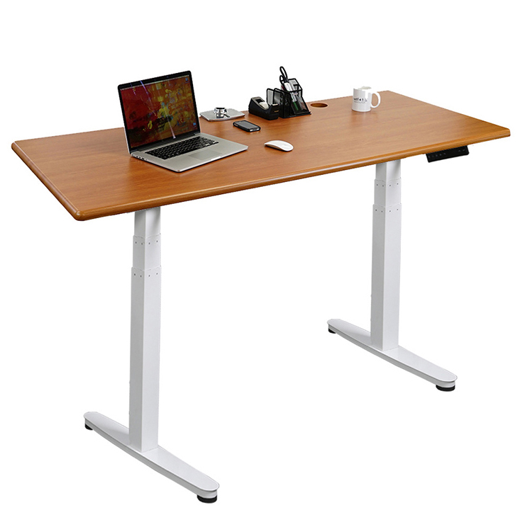 Height Adjustable Metal Column Coffee Table for Dual Motor Electric Brown Standing Desk