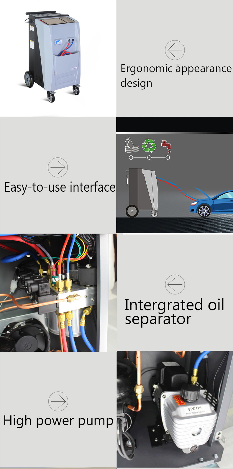Car A/C R134A Recovery Machine for Refrigerant Recharge Recyle And Flush